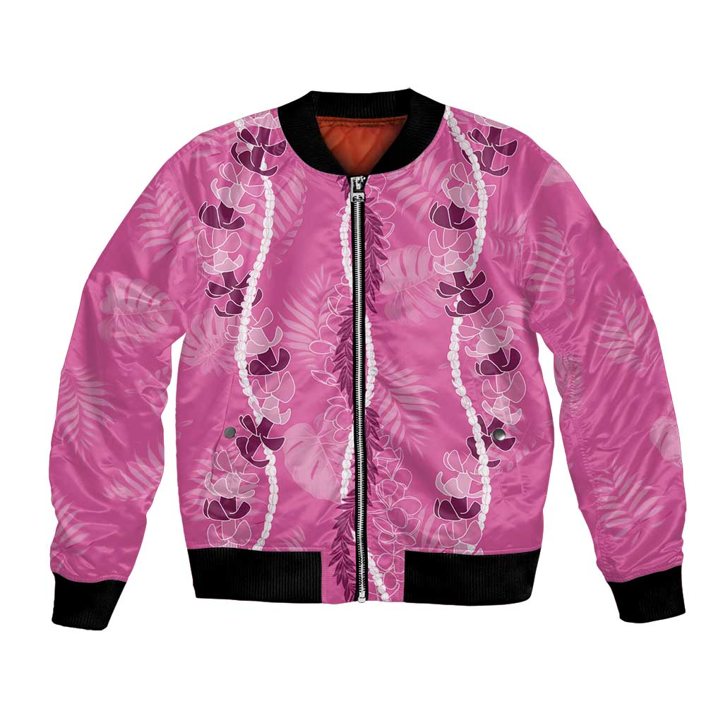 Hawaii Maile Lei Bomber Jacket With Pink Monstera Pattern LT05 Unisex Pink - Polynesian Pride