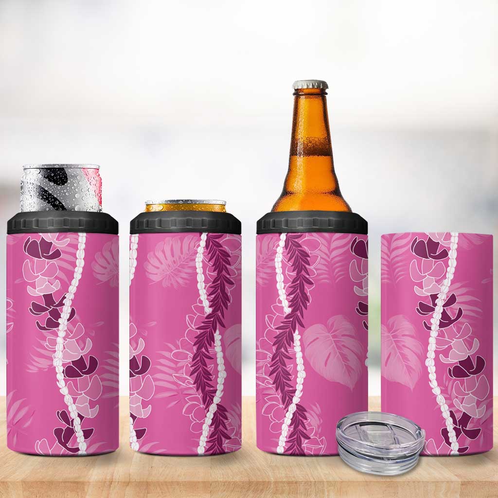 Hawaii Maile Lei 4 in 1 Can Cooler Tumbler With Pink Monstera Pattern LT05 - Polynesian Pride