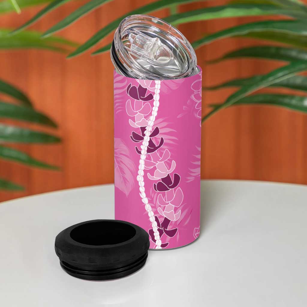 Hawaii Maile Lei 4 in 1 Can Cooler Tumbler With Pink Monstera Pattern LT05 - Polynesian Pride