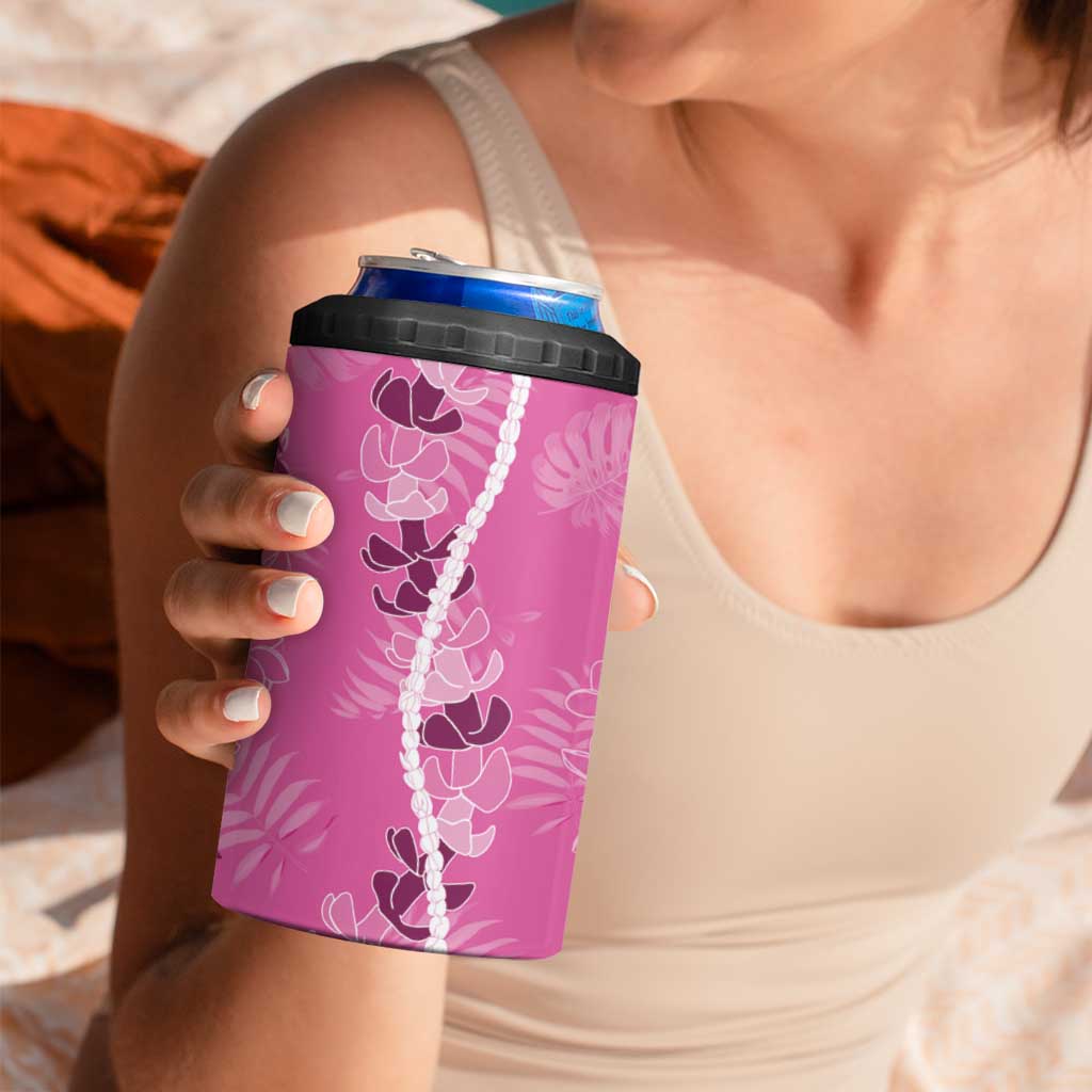 Hawaii Maile Lei 4 in 1 Can Cooler Tumbler With Pink Monstera Pattern LT05 - Polynesian Pride