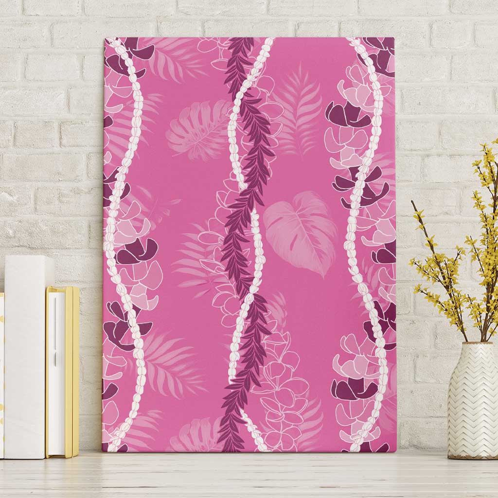 Hawaii Maile Lei Canvas Wall Art With Pink Monstera Pattern