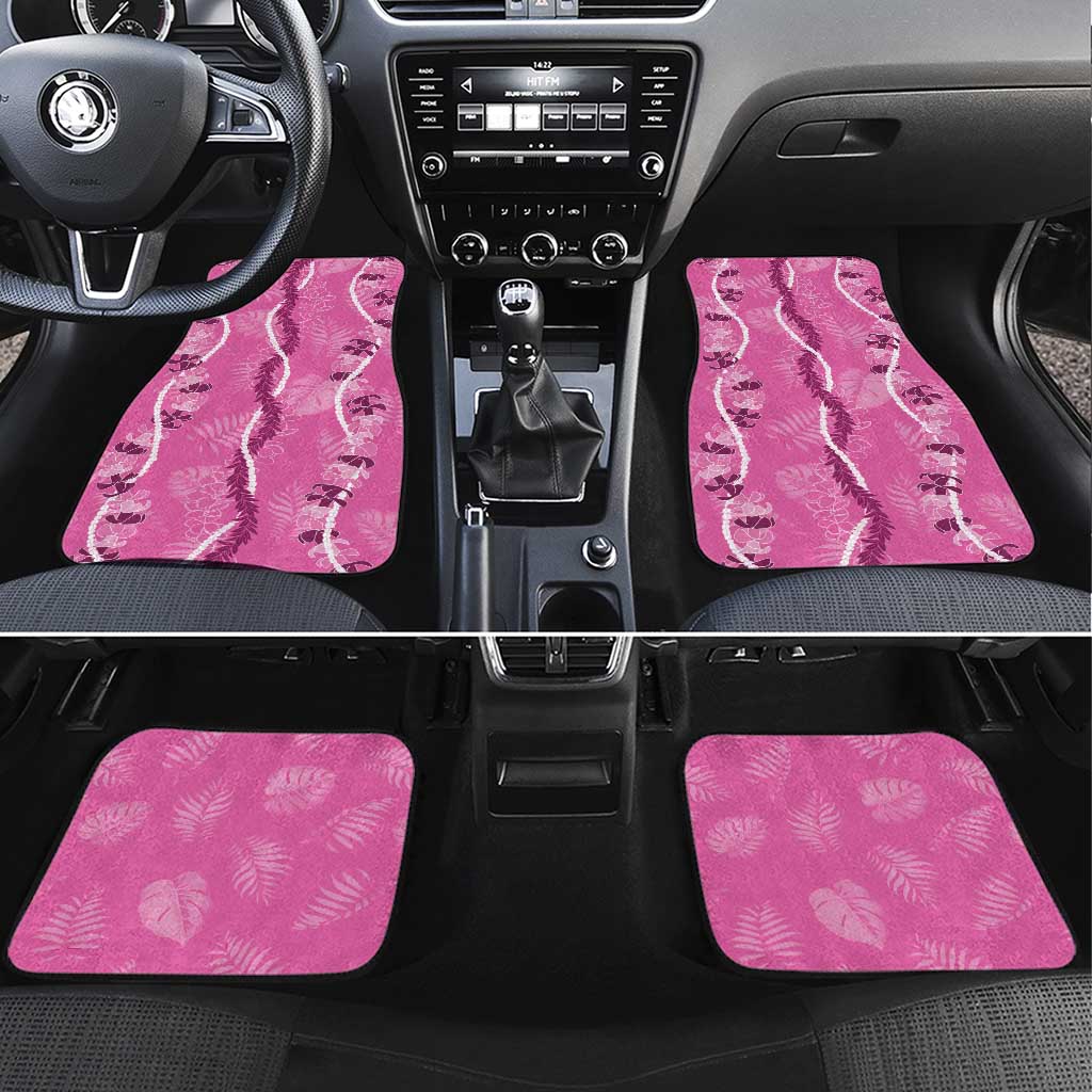 Hawaii Maile Lei Car Mats With Pink Monstera Pattern LT05 Set 4pcs Pink - Polynesian Pride