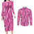 Hawaii Maile Lei Couples Matching Long Sleeve Bodycon Dress and Long Sleeve Button Shirt With Pink Monstera Pattern