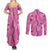 Hawaii Maile Lei Couples Matching Summer Maxi Dress and Long Sleeve Button Shirt With Pink Monstera Pattern