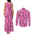 Hawaii Maile Lei Couples Matching Tank Maxi Dress and Long Sleeve Button Shirt With Pink Monstera Pattern