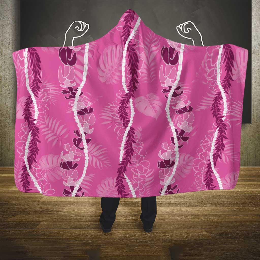 Hawaii Maile Lei Hooded Blanket With Pink Monstera Pattern LT05 - Polynesian Pride