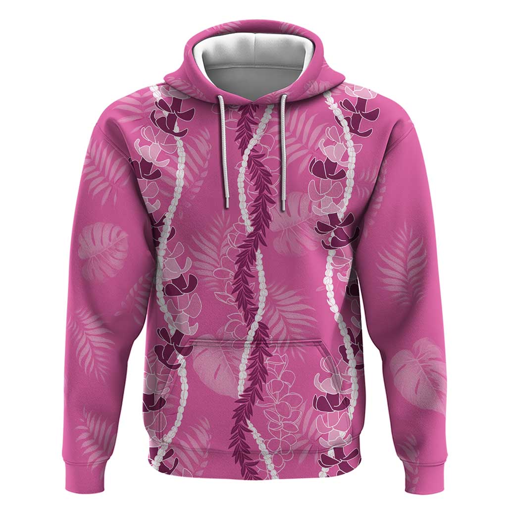 Hawaii Maile Lei Hoodie With Pink Monstera Pattern LT05 Pullover Hoodie Pink - Polynesian Pride
