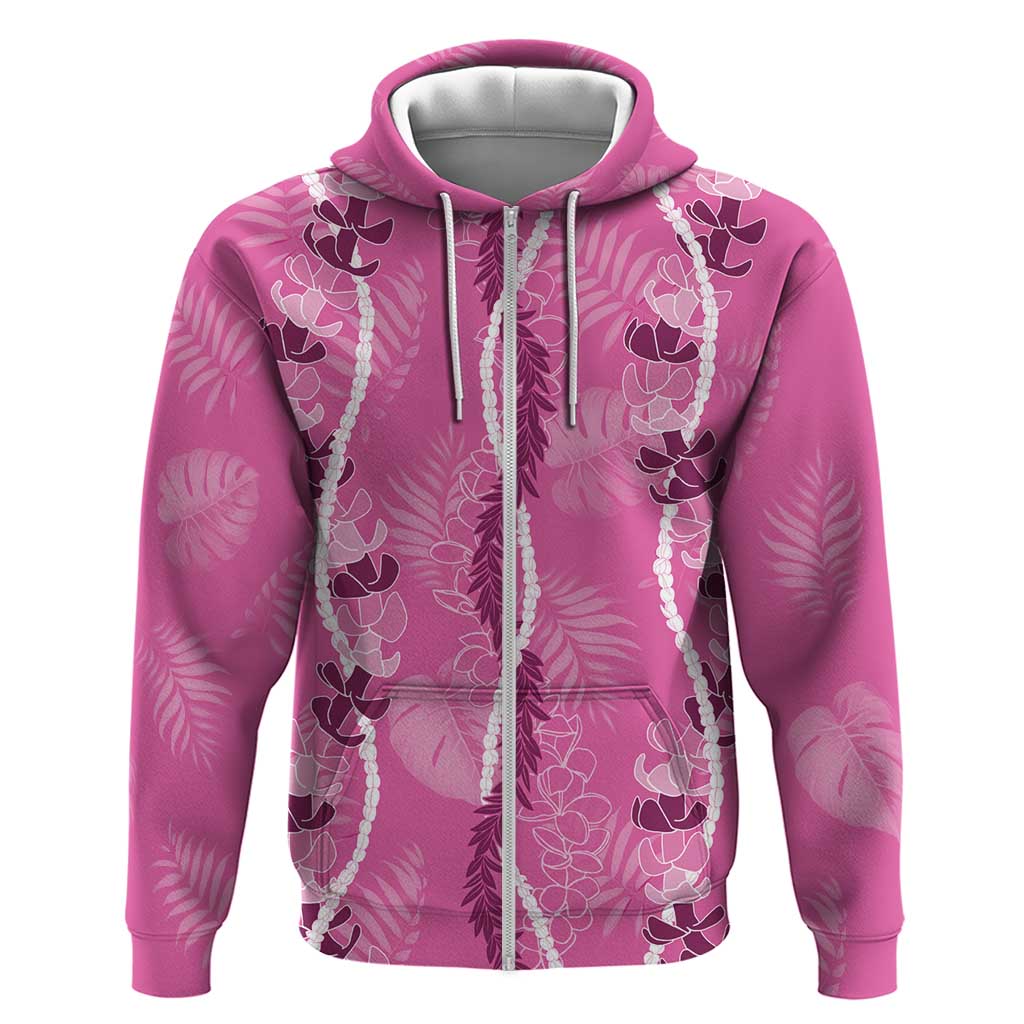 Hawaii Maile Lei Hoodie With Pink Monstera Pattern LT05 Zip Hoodie Pink - Polynesian Pride