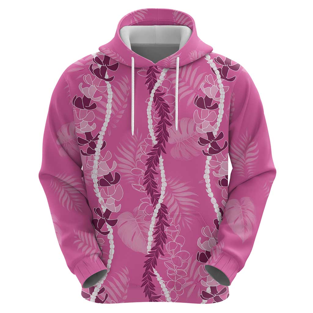 Hawaii Maile Lei Hoodie With Pink Monstera Pattern LT05 - Polynesian Pride