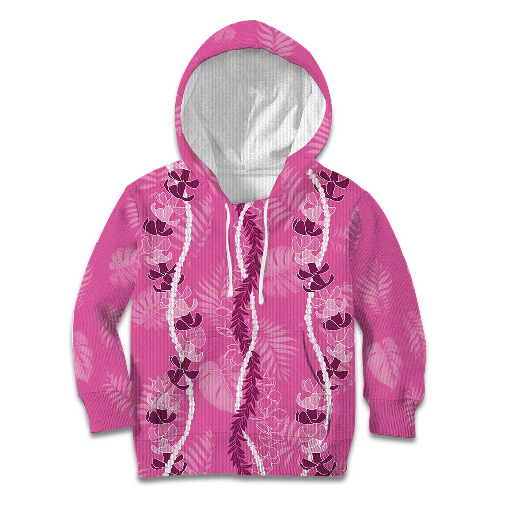 Hawaii Maile Lei Kid Hoodie With Pink Monstera Pattern LT05 Hoodie Pink - Polynesian Pride