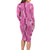 Hawaii Maile Lei Long Sleeve Bodycon Dress With Pink Monstera Pattern