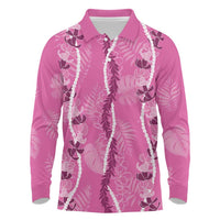 Hawaii Maile Lei Long Sleeve Polo Shirt With Pink Monstera Pattern LT05 Pink - Polynesian Pride