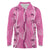 Hawaii Maile Lei Long Sleeve Polo Shirt With Pink Monstera Pattern