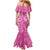 Hawaii Maile Lei Mermaid Dress With Pink Monstera Pattern