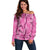 Hawaii Maile Lei Off Shoulder Sweater With Pink Monstera Pattern