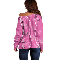 Hawaii Maile Lei Off Shoulder Sweater With Pink Monstera Pattern LT05 - Polynesian Pride
