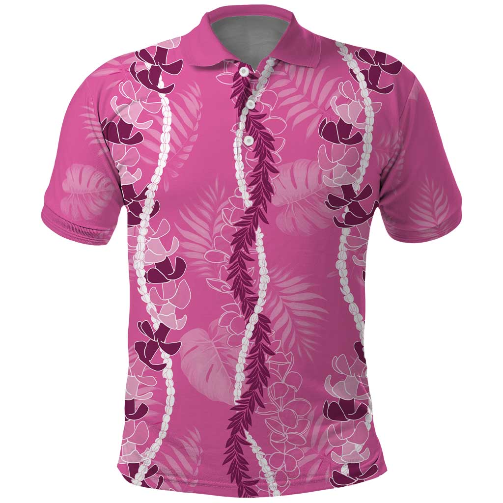 Hawaii Maile Lei Polo Shirt With Pink Monstera Pattern LT05 Pink - Polynesian Pride
