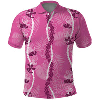 Hawaii Maile Lei Polo Shirt With Pink Monstera Pattern LT05 Pink - Polynesian Pride