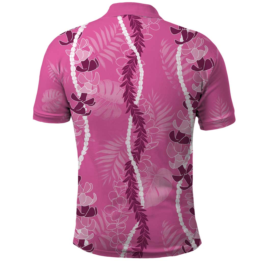 Hawaii Maile Lei Polo Shirt With Pink Monstera Pattern LT05 - Polynesian Pride
