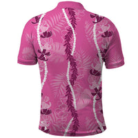 Hawaii Maile Lei Polo Shirt With Pink Monstera Pattern LT05 - Polynesian Pride