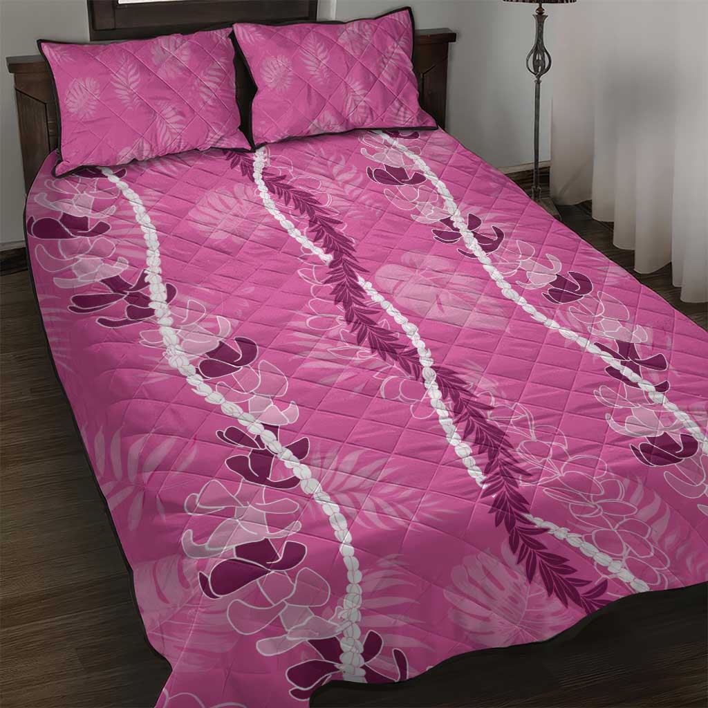 Hawaii Maile Lei Quilt Bed Set With Pink Monstera Pattern LT05 Pink - Polynesian Pride