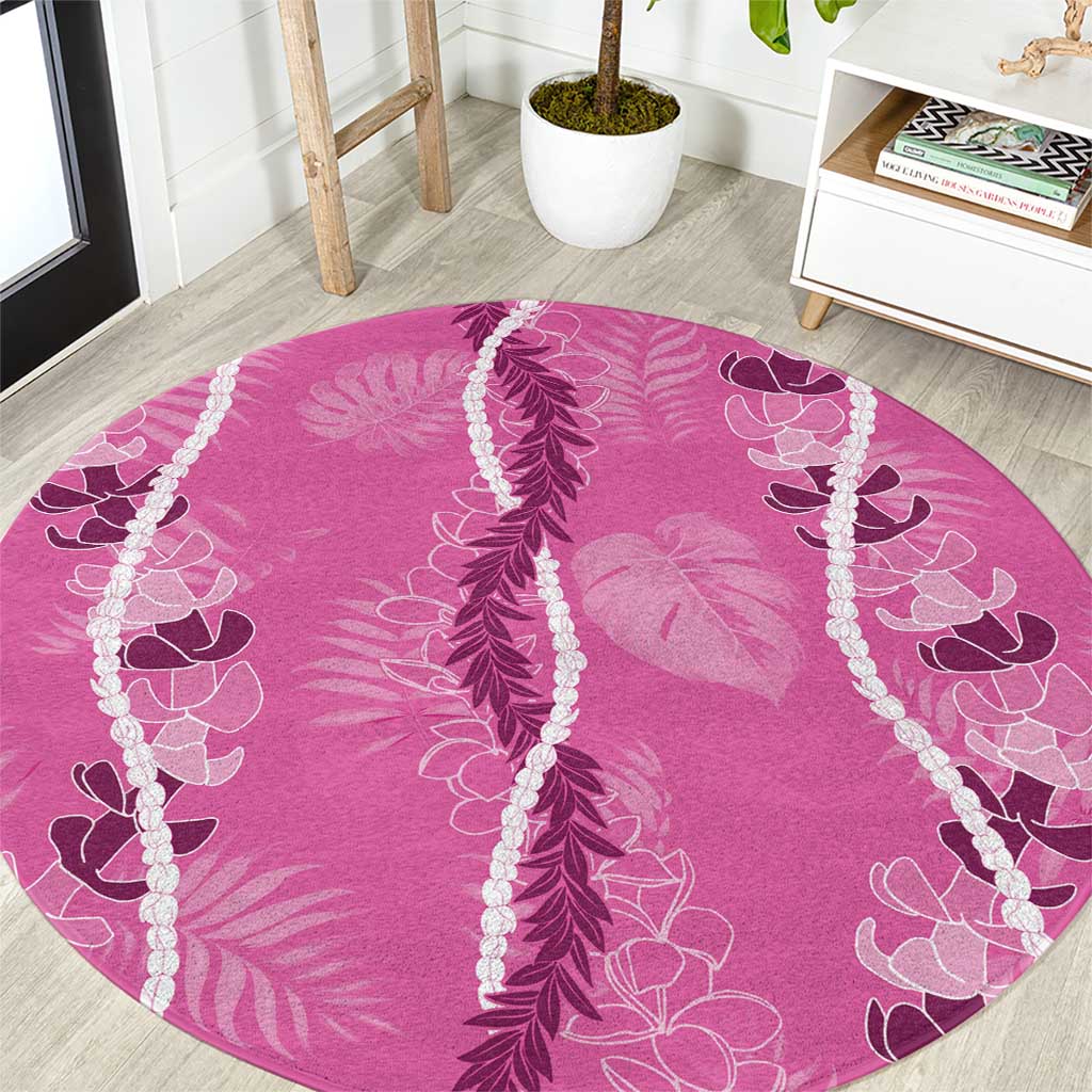 Hawaii Maile Lei Round Carpet With Pink Monstera Pattern