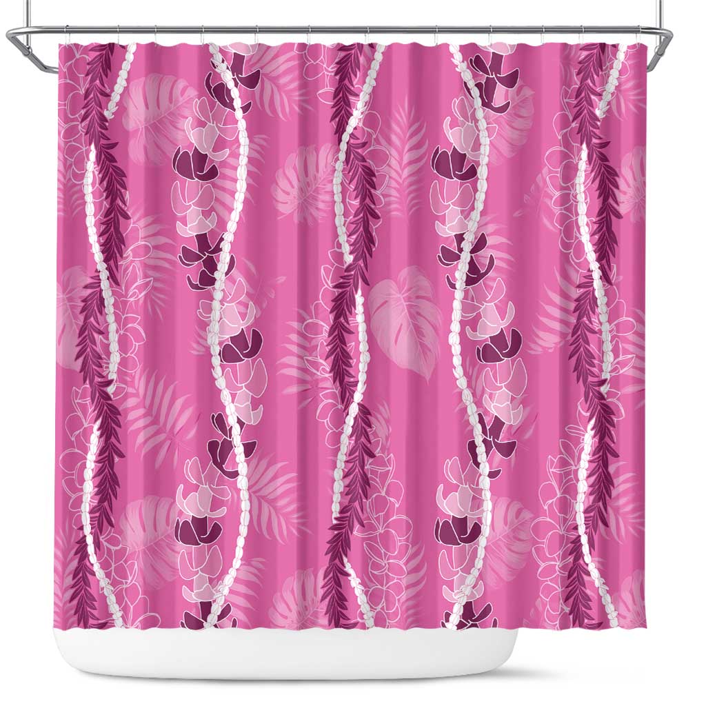 Hawaii Maile Lei Shower Curtain With Pink Monstera Pattern LT05 Pink - Polynesian Pride