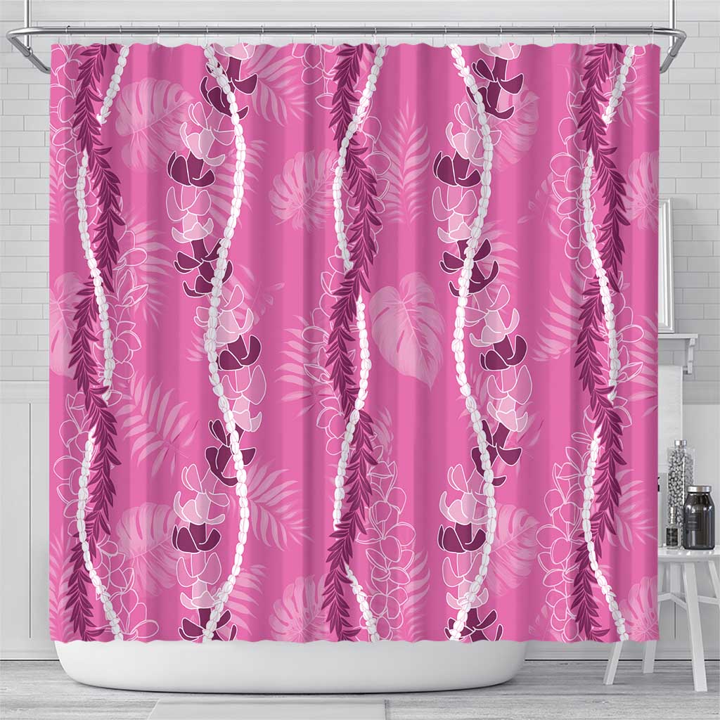 Hawaii Maile Lei Shower Curtain With Pink Monstera Pattern LT05 - Polynesian Pride