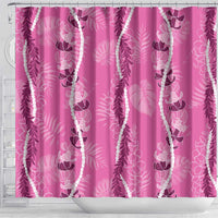 Hawaii Maile Lei Shower Curtain With Pink Monstera Pattern LT05 - Polynesian Pride