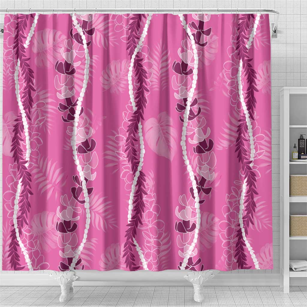 Hawaii Maile Lei Shower Curtain With Pink Monstera Pattern LT05 - Polynesian Pride