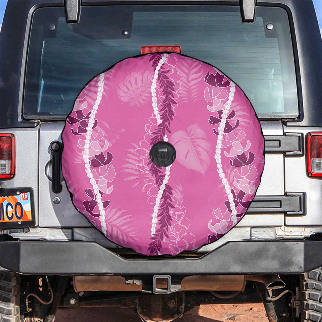Hawaii Maile Lei Spare Tire Cover With Pink Monstera Pattern LT05 Pink - Polynesian Pride