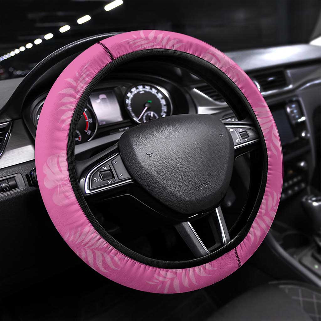 Hawaii Maile Lei Steering Wheel Cover With Pink Monstera Pattern