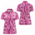 Hawaii Maile Lei Women Polo Shirt With Pink Monstera Pattern