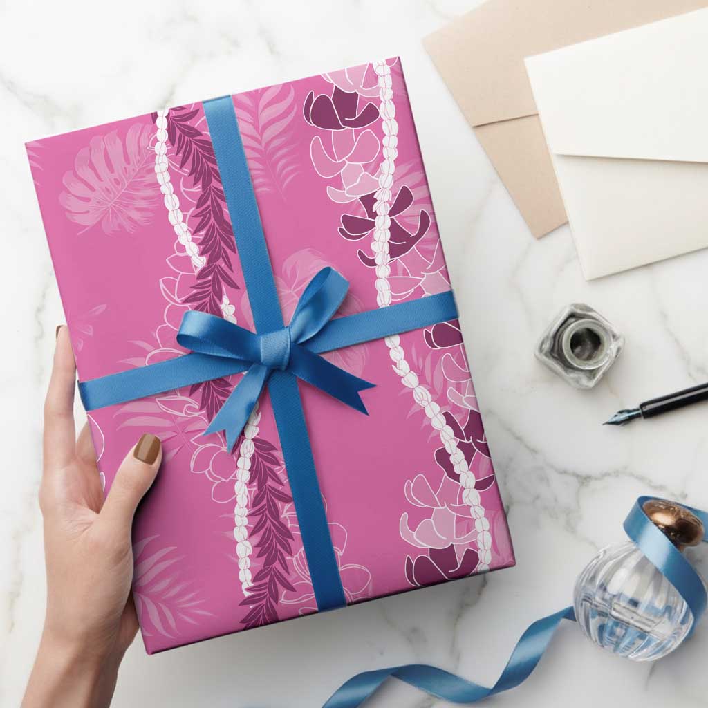Hawaii Maile Lei Wrapping Paper With Pink Monstera Pattern LT05 - Polynesian Pride