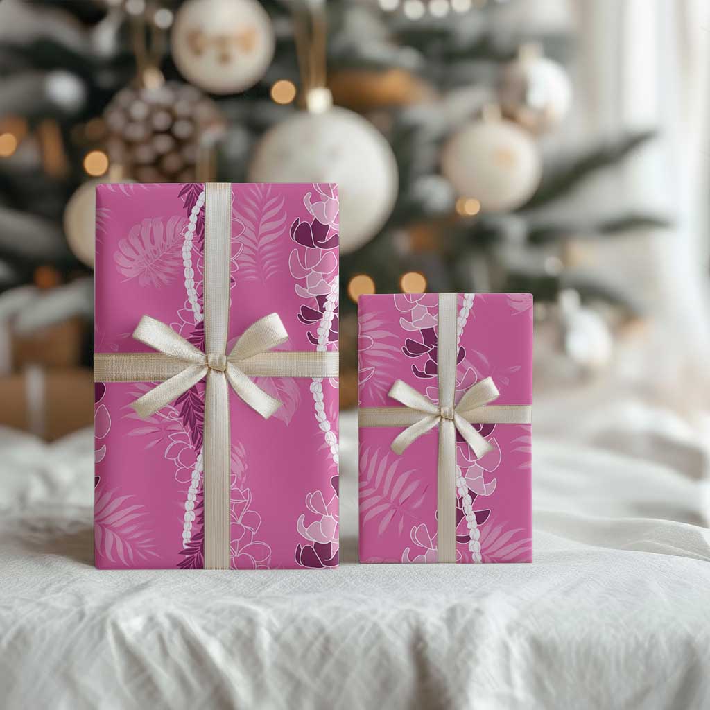 Hawaii Maile Lei Wrapping Paper With Pink Monstera Pattern LT05 - Polynesian Pride