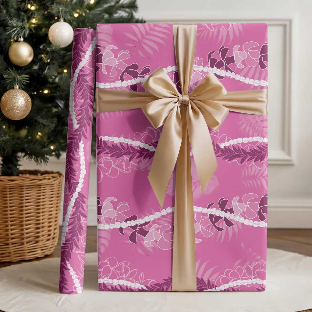 Hawaii Maile Lei Wrapping Paper With Pink Monstera Pattern LT05 - Polynesian Pride