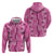 Hawaii Maile Lei Zip Hoodie With Pink Monstera Pattern