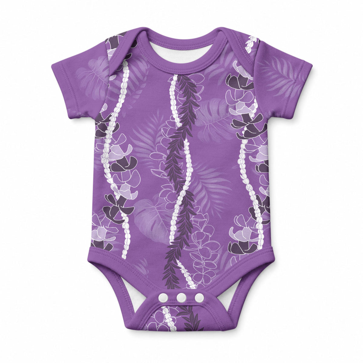 Hawaii Maile Lei Baby Onesie With Violet Monstera Pattern LT05 Violet - Polynesian Pride