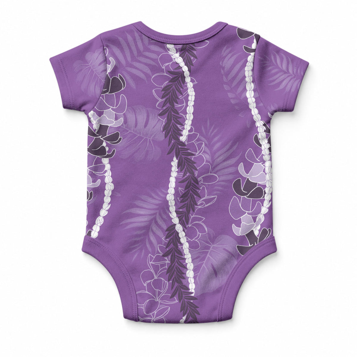Hawaii Maile Lei Baby Onesie With Violet Monstera Pattern LT05 - Polynesian Pride