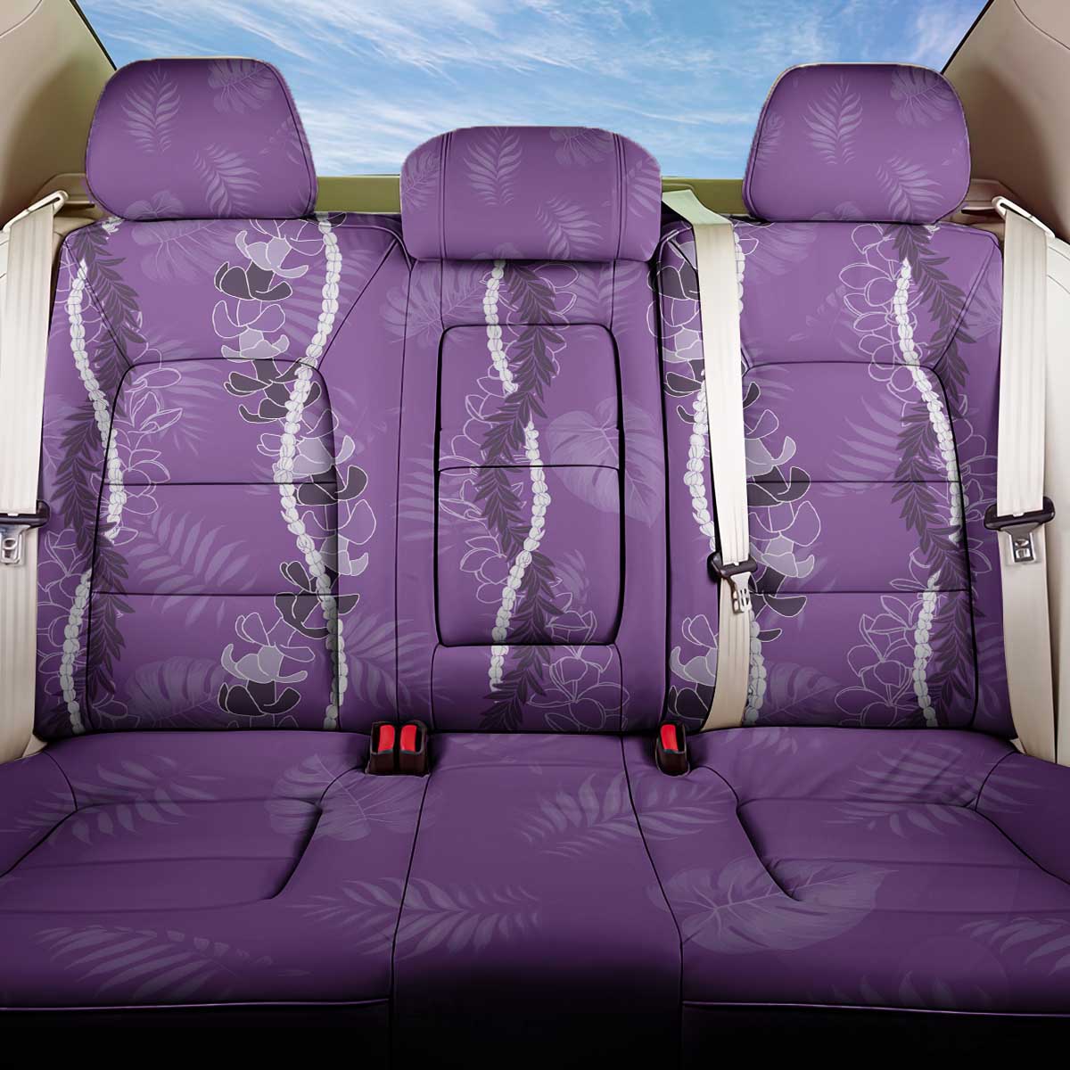 Hawaii Maile Lei Back Car Seat Cover With Violet Monstera Pattern LT05 One Size Violet - Polynesian Pride
