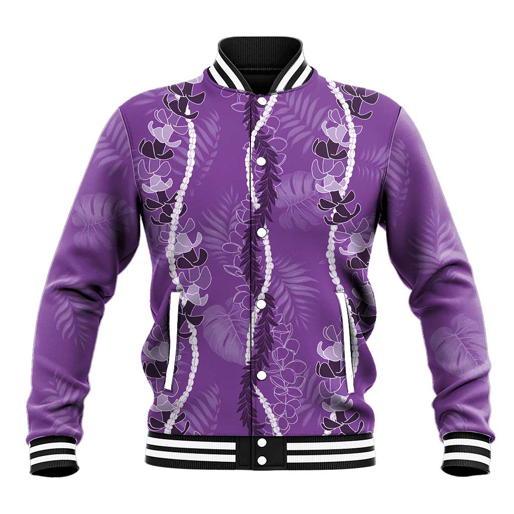 Hawaii Maile Lei Baseball Jacket With Violet Monstera Pattern LT05 Unisex Violet - Polynesian Pride