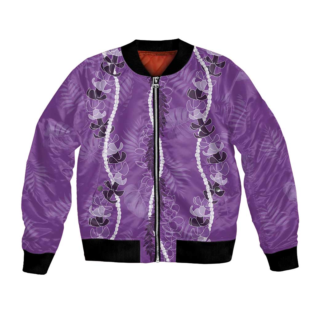 Hawaii Maile Lei Bomber Jacket With Violet Monstera Pattern LT05 Unisex Violet - Polynesian Pride