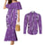 Hawaii Maile Lei Couples Matching Mermaid Dress and Long Sleeve Button Shirt With Violet Monstera Pattern