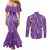 Hawaii Maile Lei Couples Matching Mermaid Dress and Long Sleeve Button Shirt With Violet Monstera Pattern