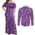 Hawaii Maile Lei Couples Matching Off Shoulder Maxi Dress and Long Sleeve Button Shirt With Violet Monstera Pattern