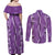 Hawaii Maile Lei Couples Matching Off Shoulder Maxi Dress and Long Sleeve Button Shirt With Violet Monstera Pattern