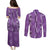 Hawaii Maile Lei Couples Matching Puletasi and Long Sleeve Button Shirt With Violet Monstera Pattern