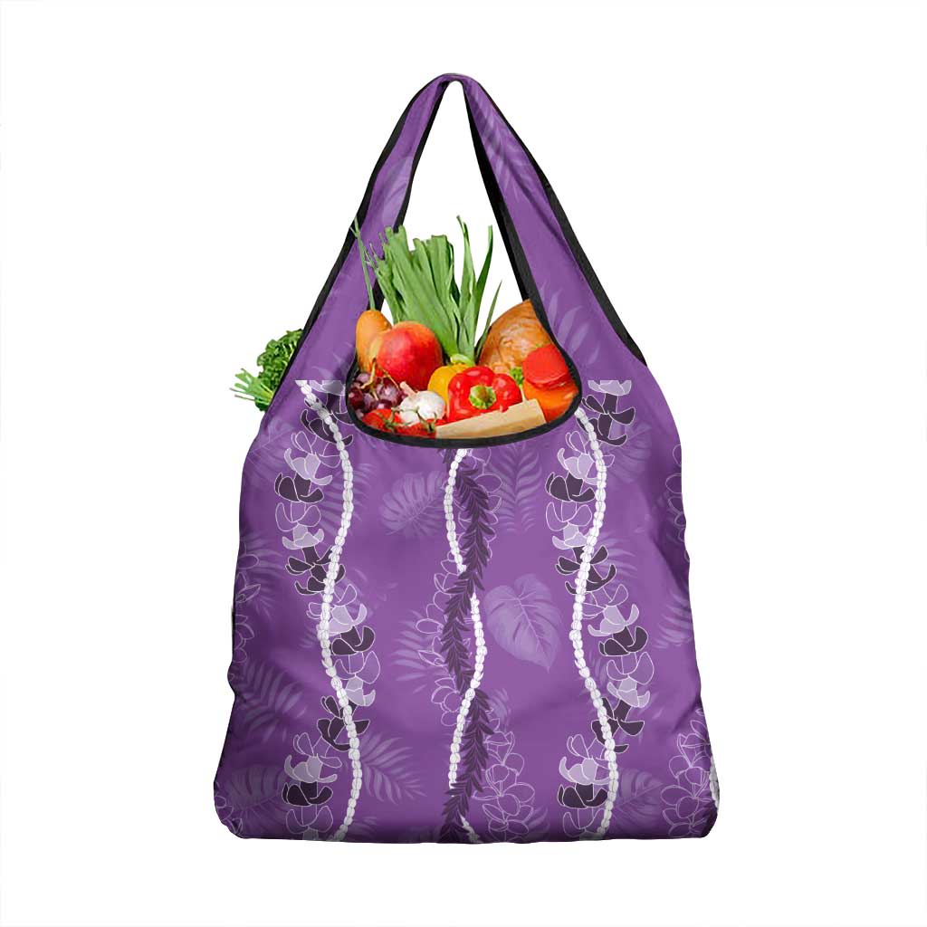 Hawaii Maile Lei Grocery Bag With Violet Monstera Pattern LT05 1-pack One Size Violet - Polynesian Pride