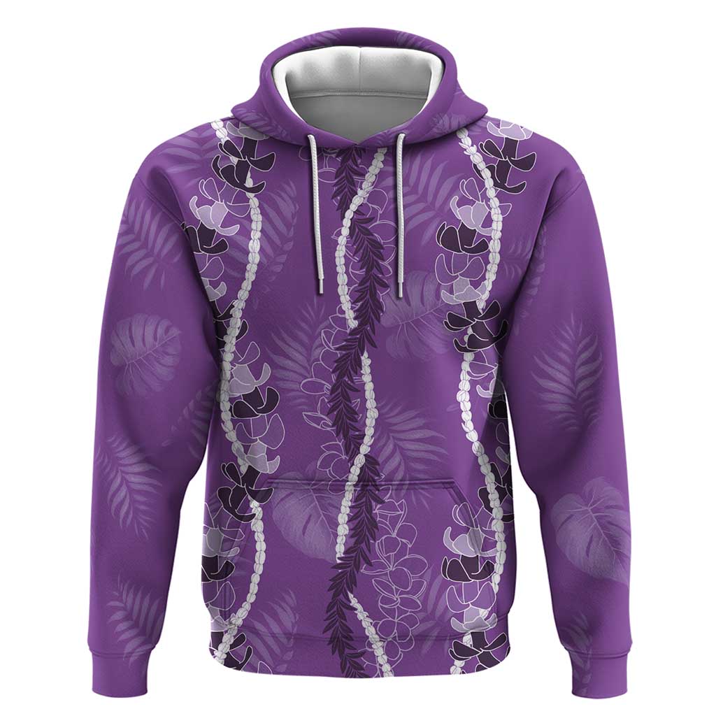 Hawaii Maile Lei Hoodie With Violet Monstera Pattern