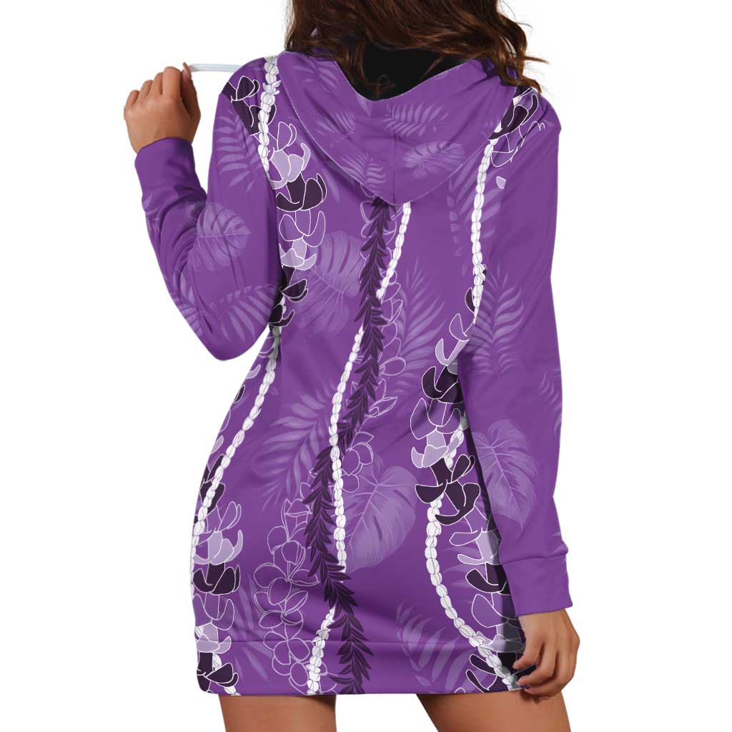 Hawaii Maile Lei Hoodie Dress With Violet Monstera Pattern LT05 - Polynesian Pride